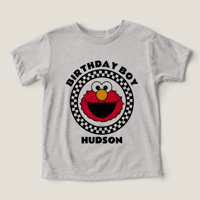 Sesame Street's Elmo Rutiga födelsedags-pojken T Shirt (Design Framsida)