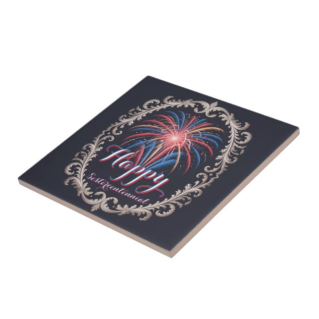 Sesquicentennial Fireworks Vintage Frame Kakelplatta (Sidan)