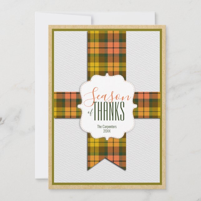 Sessäsong: Fall Tartan Ribbon Thanksgiving Kort (Framsida)
