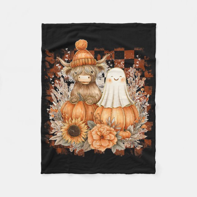 Sessäsong hösten Halloween för Cute Fall Cow Ghost Fleecefilt (Framsidan)