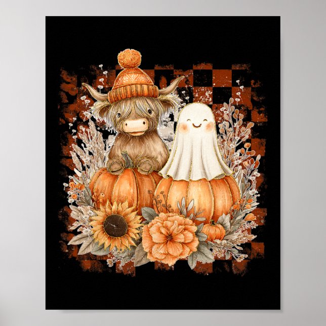 Sessäsong hösten Halloween för Cute Fall Cow Ghost Poster (Framsidan)