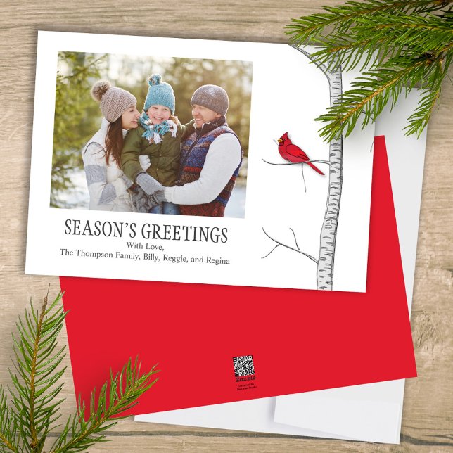 Sessionens Hälsning Photo Red Kardinal-jul Julkort (Simple winter botanical red cardinal photo card with a minimalist design.)