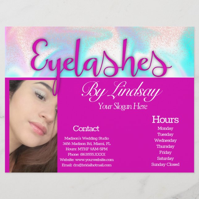 Sessionsbroschyr om Eyelash Services Marble Glitte Reklamblad (Baksidan)