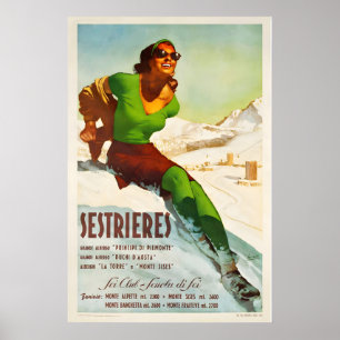 Sestriere Italien Vintage Skidposter - Inramad Pri Poster