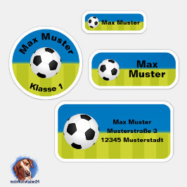 Set - 24 Namensaufkleber Fußball blau grün |    Klistermärken