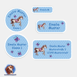Set - 24 Namensaufkleber Pferde Herzchen blau | Klistermärken