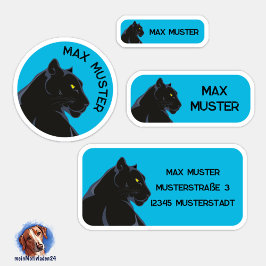 Set - 24 Namensaufkleber Schwarzer Panther blau |  Klistermärken