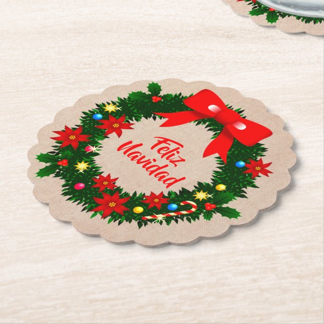 Set med Feliz Navidad God Jul Kransslinga Underlägg Papper (Vinklad)