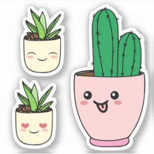 Set med tre kawaii-succulent växt vinylutskärning klistermärken