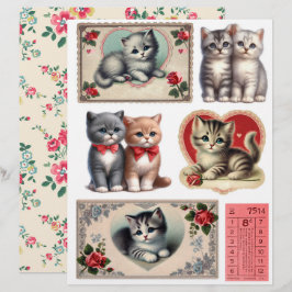 Set med Vintage Style Kattrester & Fussy Cuts