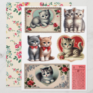 Set med Vintage Style Kattrester & Fussy Cuts
