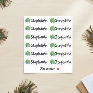 Set of 12 Cute Peacock Name Stickers Klistermärken