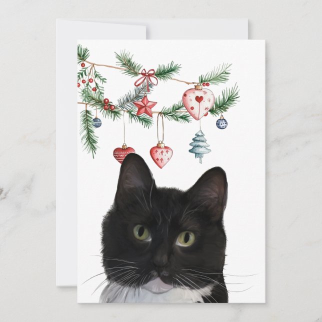 Set of Holiday Note Cards 5x7 Tuxedo Cat Anteckningskort (Framsida)