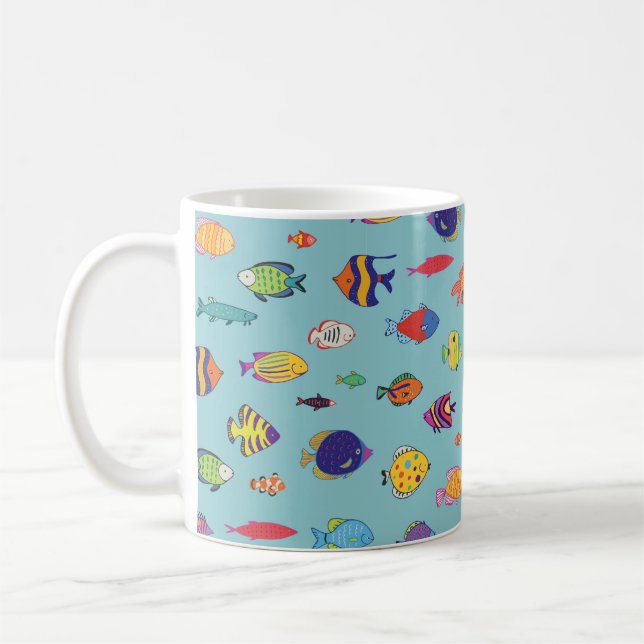 Set of tropical fish. line seamless pattern kaffemugg (Vänster)