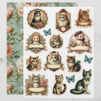 Set of Vintage Style Kitten Tags & Fussy Cuts