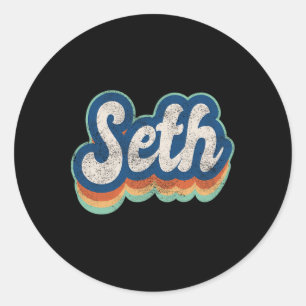 Seth First Namn Boy Vintage Stil 70-talets 80-tal Runt Klistermärke