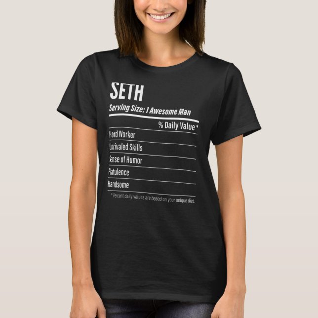Seth Serve Storlek Nutrition Label Calories T Shirt (Framsida)
