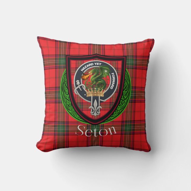 Seton skotska klan tartan & vapen kudde (Framsida)