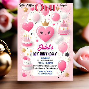 Sets Cute Queen Little Miss Onederful 1:a födelsed Inbjudningar