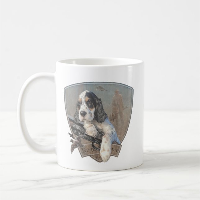 Setter-valp med klassisk pistol kaffemugg (Vänster)