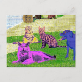 Seurat Söndag Aeftermiddag Parody Cat Art Vykort