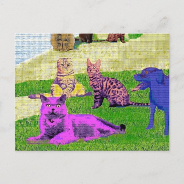 Seurat Söndag Aeftermiddag Parody Cat Art Vykort (Framsida)