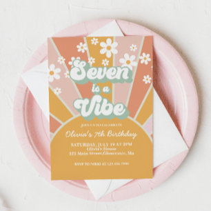 Seven är en stämning Retro Sunshine daisy boho blo Inbjudningar