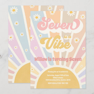 Seven är en Vibe Boho Sunshine 7:e Födelsedagsfest Inbjudningar