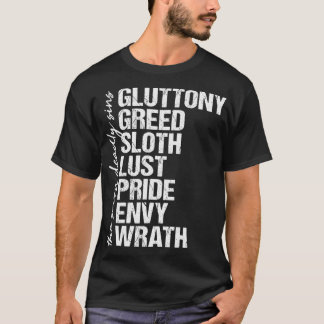 Seven Deadly Sins Vintage Distressed Design List  T Shirt