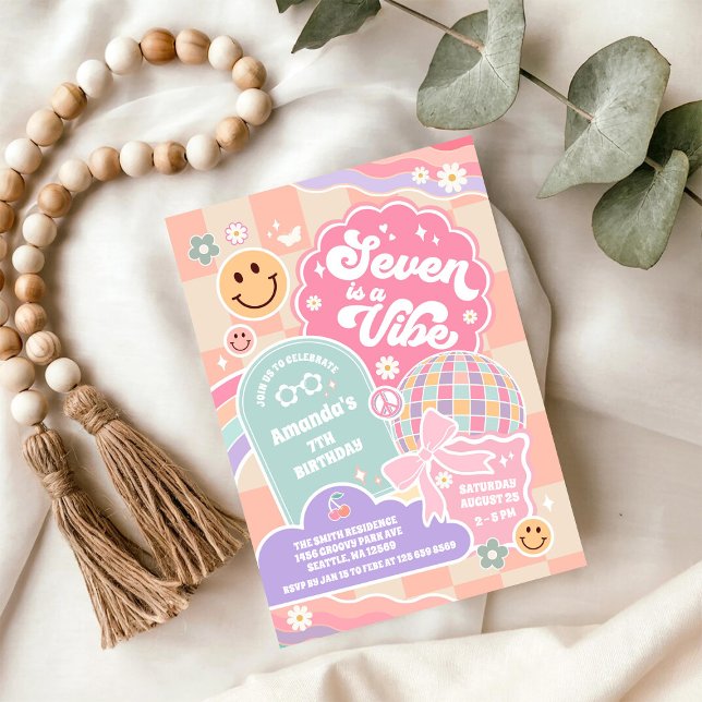 Seven Is A Vibe Moln Regnbåge Disco 7-årsdag Inbjudningar (Skapare uppladdad)