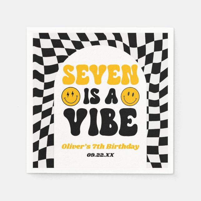 Seven Is A Vibe Retro Seventh 7th Birthday Party Pappersservett (Framsidan)