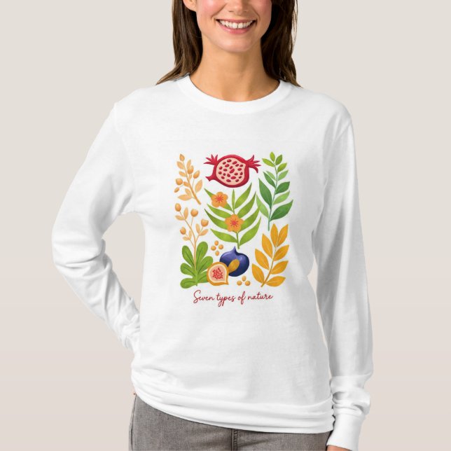 Seven Species of Israel – Modern Botanical Illustr T Shirt (Framsida)