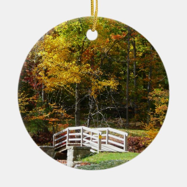 Seven Springs Fall Bridge I Höstlandskap Julgransprydnad Keramik (Framsidan)
