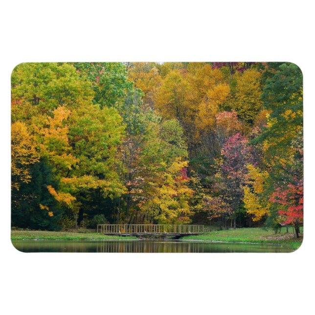 Seven Springs Fall Bridge II Höstlandskap Magnet (Horisontell)