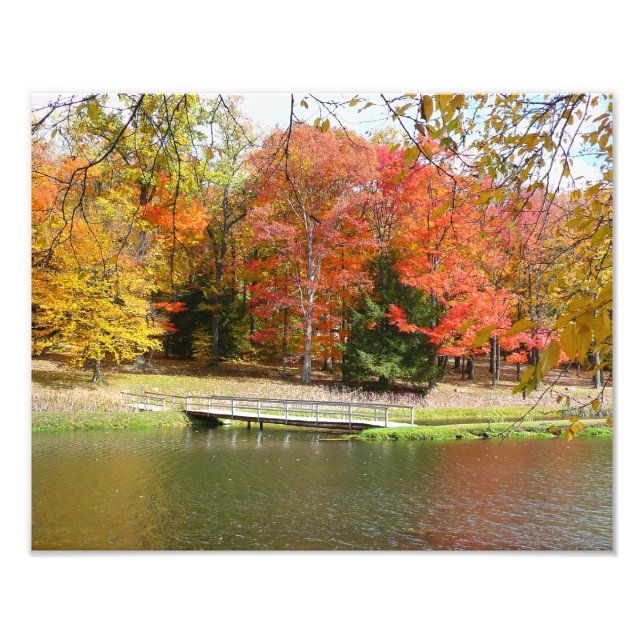 Seven Springs Fall Bridge III Höstlandskap Fototryck (Framsidan)