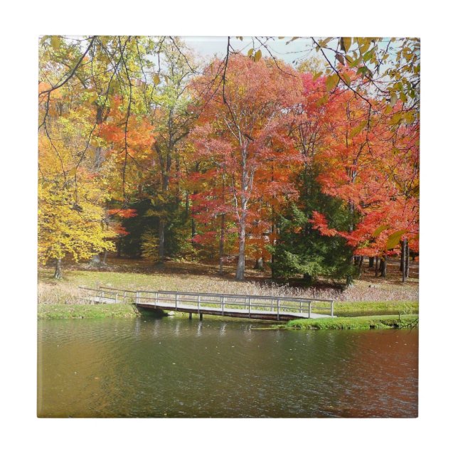 Seven Springs Fall Bridge III Höstlandskap Kakelplatta (Framsidan)