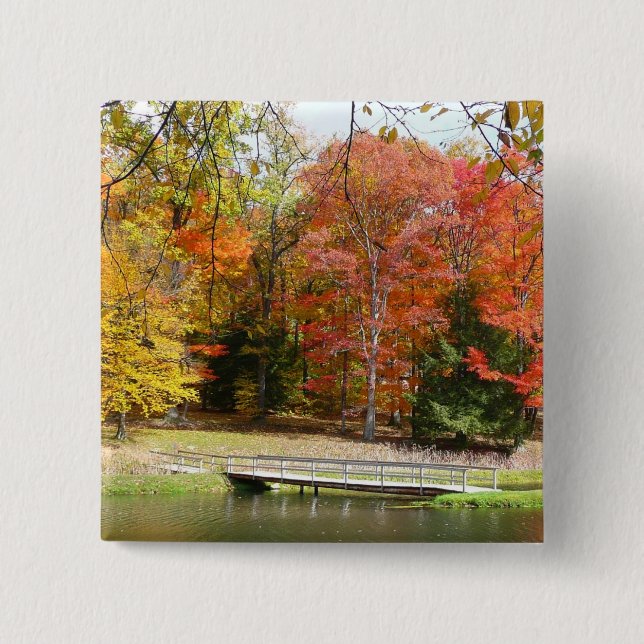 Seven Springs Fall Bridge III Höstlandskap Knapp (Framsida)