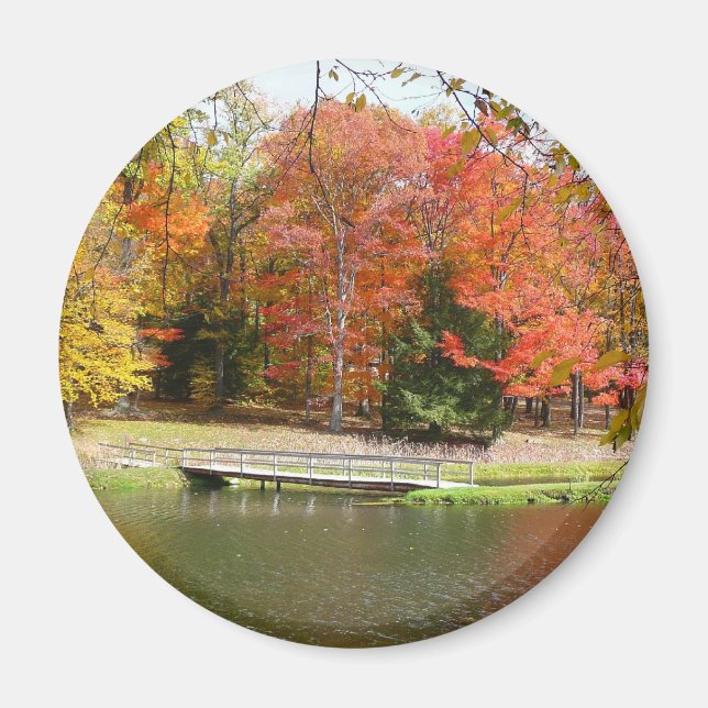 Seven Springs Fall Bridge III Höstlandskap Magnet (Framsidan)