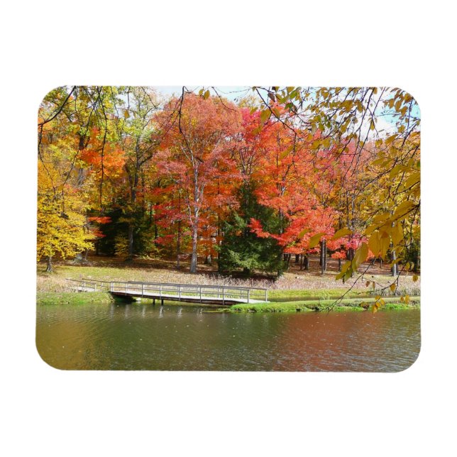 Seven Springs Fall Bridge III Höstlandskap Magnet (Horisontell)