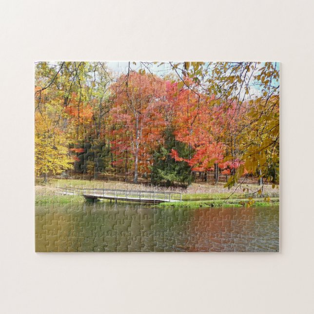 Seven Springs Fall Bridge III Höstlandskap Pussel (Horisontell)