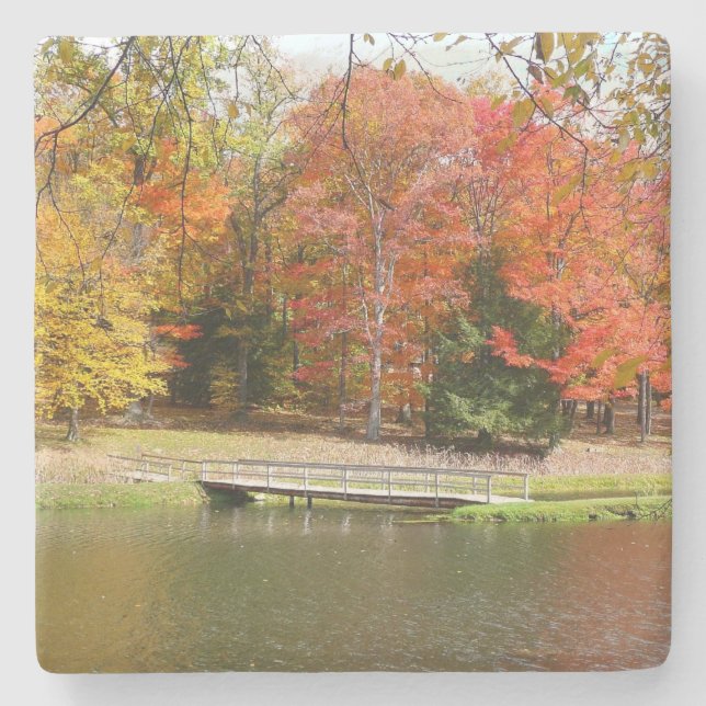Seven Springs Fall Bridge III Höstlandskap Stenunderlägg (Framsidan)