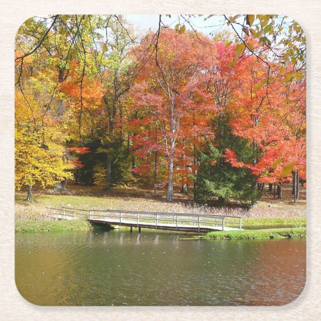 Seven Springs Fall Bridge III Höstlandskap Underlägg Papper Kvadrat (Framsidan)