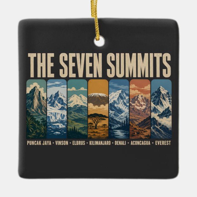 Seven Summits Mountain Landmarks Illustration Julgransprydnad Keramik (Framsida)