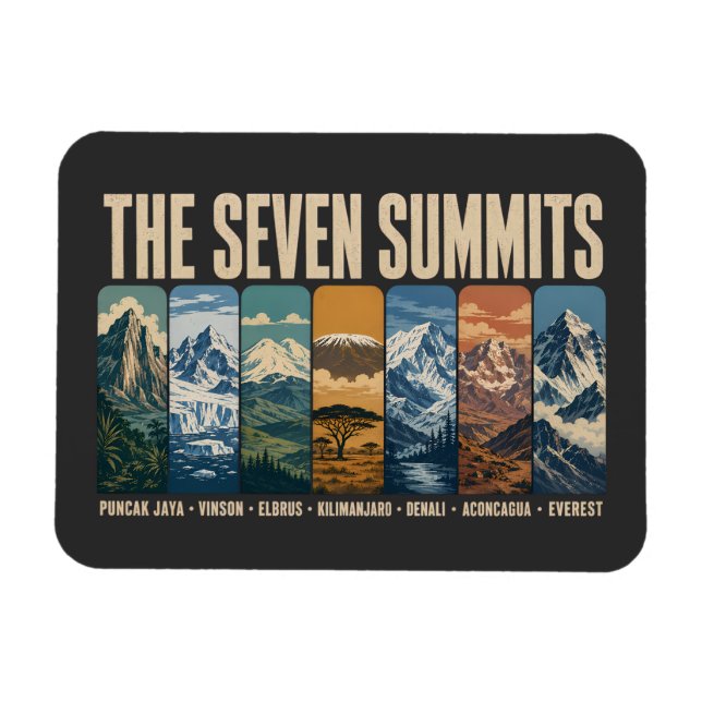 Seven Summits Mountain Landmarks Illustration Magnet (Horisontell)