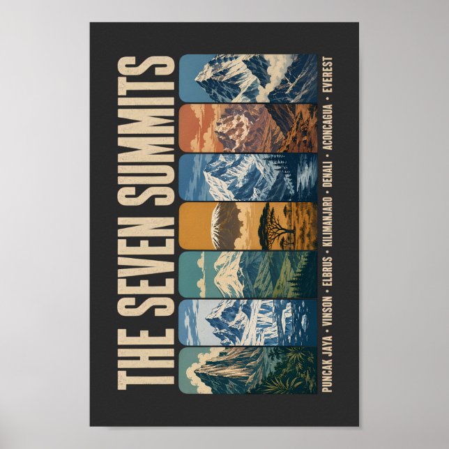 Seven Summits Mountain Landmarks Illustration Poster (Framsidan)