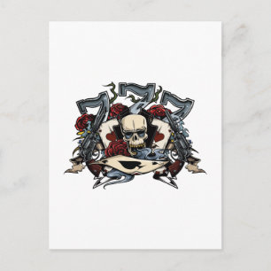 Sevens Skull Guns Ro Ace of Spades Gambling Vykort