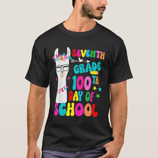 Seventh Grade 100 Days Smarter No Prob Llama Teach T Shirt (Framsida)