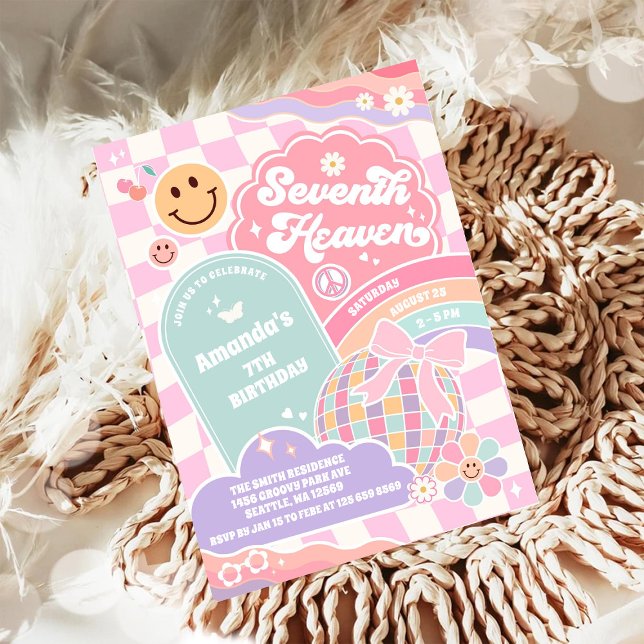 Seventh Heaven Cloud Rainbow Disco 7th Birthday Inbjudningar (Skapare uppladdad)