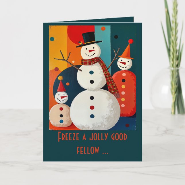 Seventies Style Snowmen Retro Modern Christmas  Kort (Framsida)