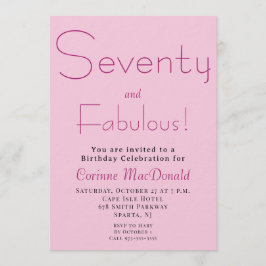 Seventy and Fabulous Blush Pink 70th Birthday Inbjudningar